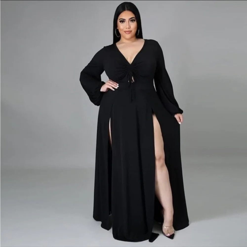 Plus Size 1X Black Double Split Maxi Dress NWT